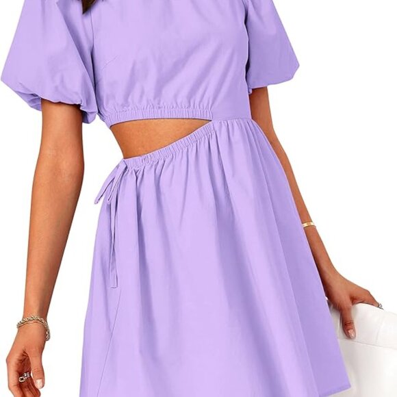 Purple Asymmetrical Dress with Side Cutout - Picture 2 of 5